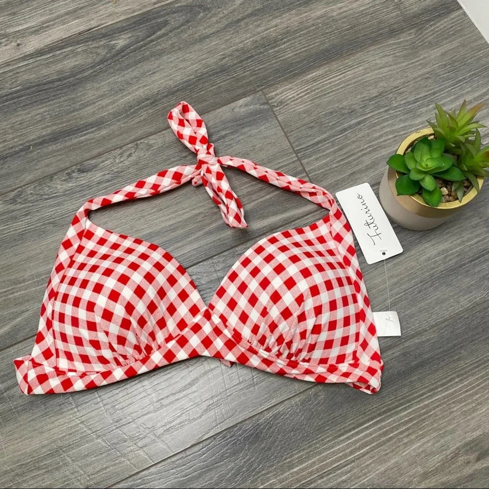 🌈 futurino NWT checkered padded bikini top - Picture 1 of 5